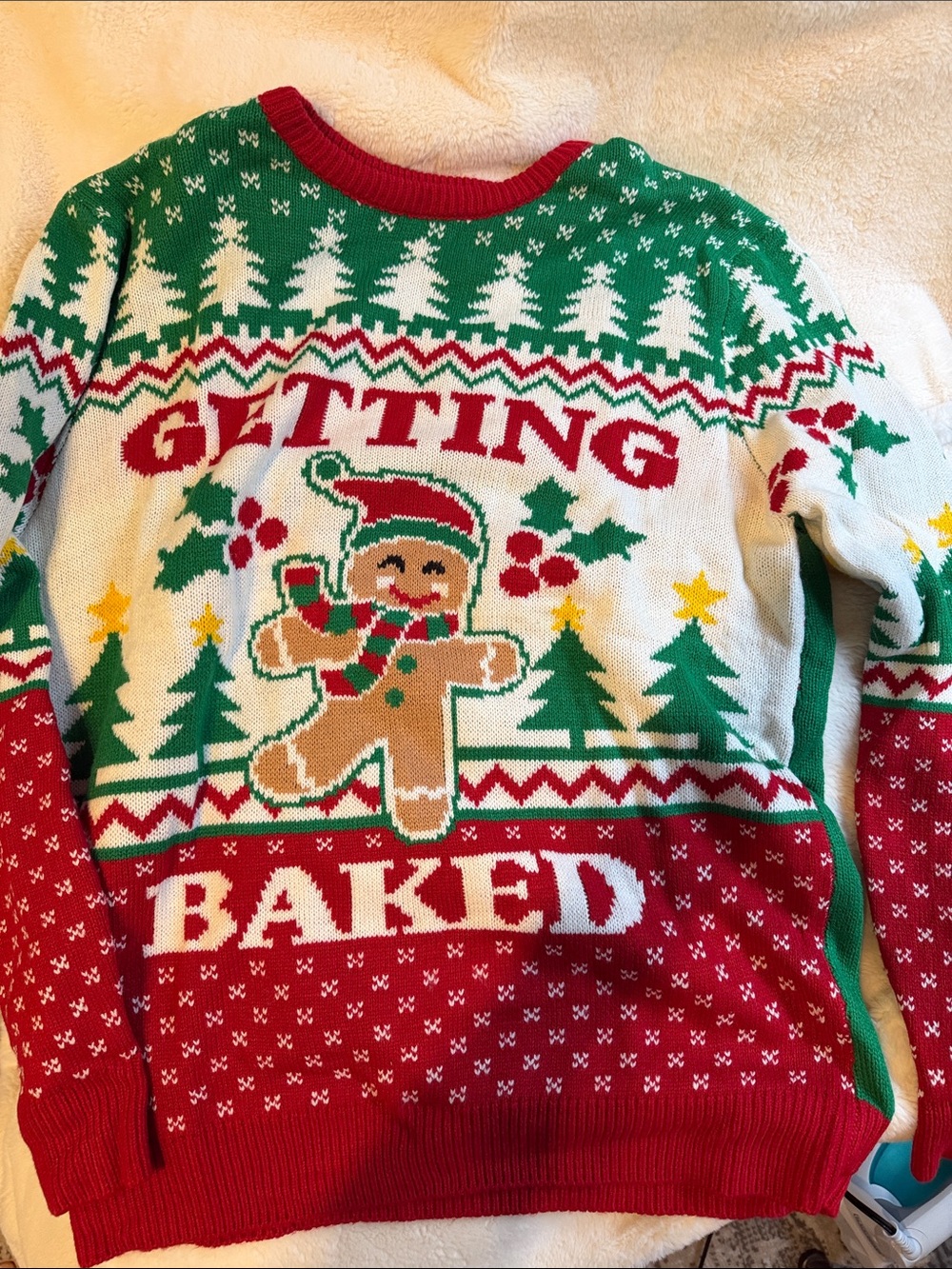 Getting Baked Gingerbread Holiday Sweater - Red/Green/White